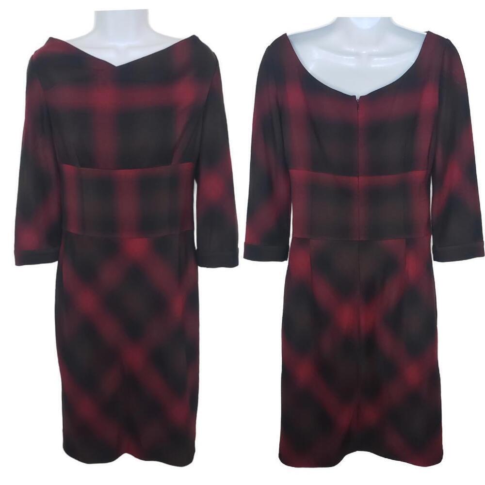 Antonio Melani Womne's Sz 2 Red/Black Check Patterned Off Shoulder Dress (1655)